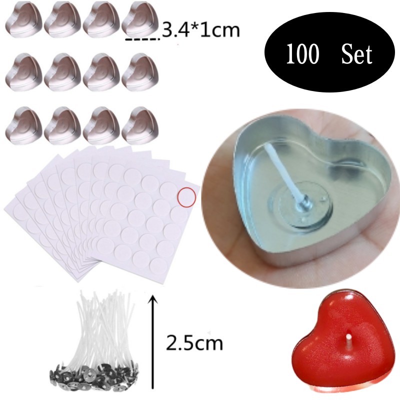 Candle Holder Set - 100 セットハート型空のアルミティーライトキャンドルワックス缶瓶ケースコンテナ金型ホルダー DIY キャンドル作成ツール