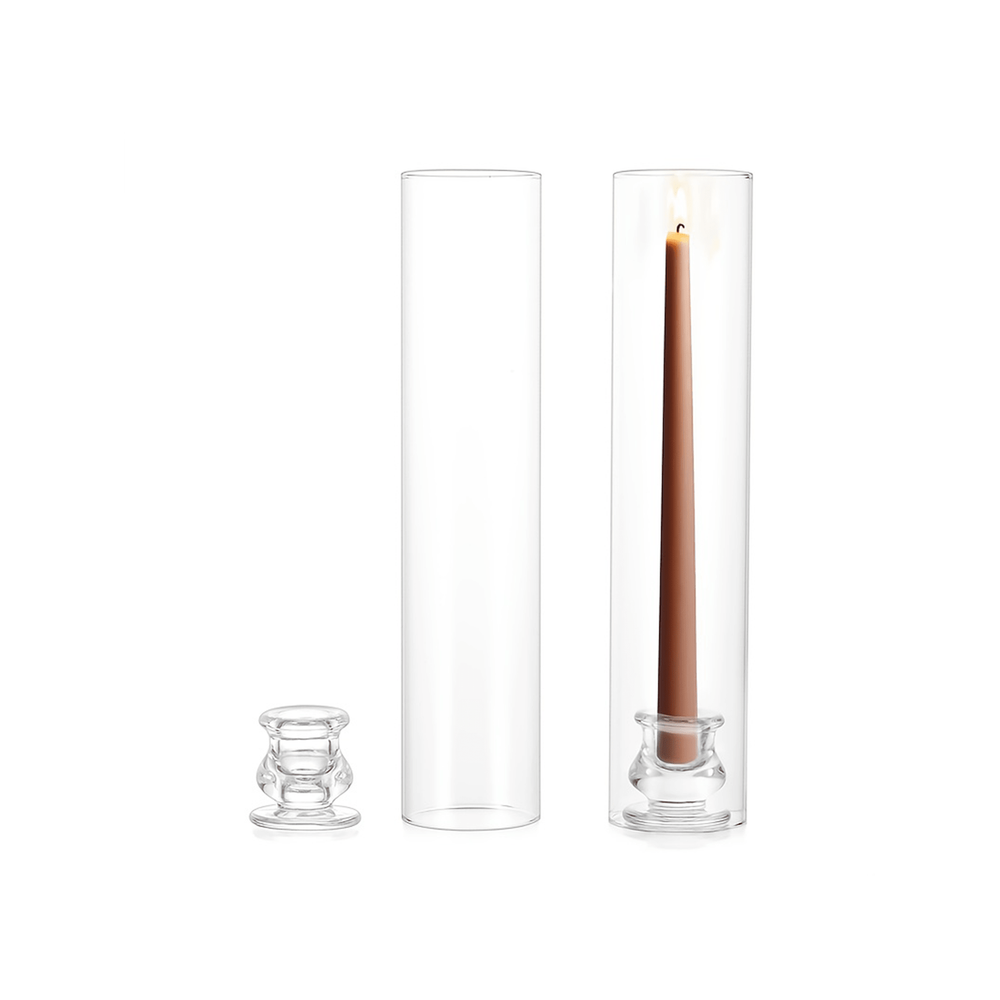 Candle Holder Set - 2個セット、10個セット、透明なハリケーンキャンドルホルダー、スロット型キャンドルホルダー、高さ12インチの防風シリンダーヘッド付き、米国製