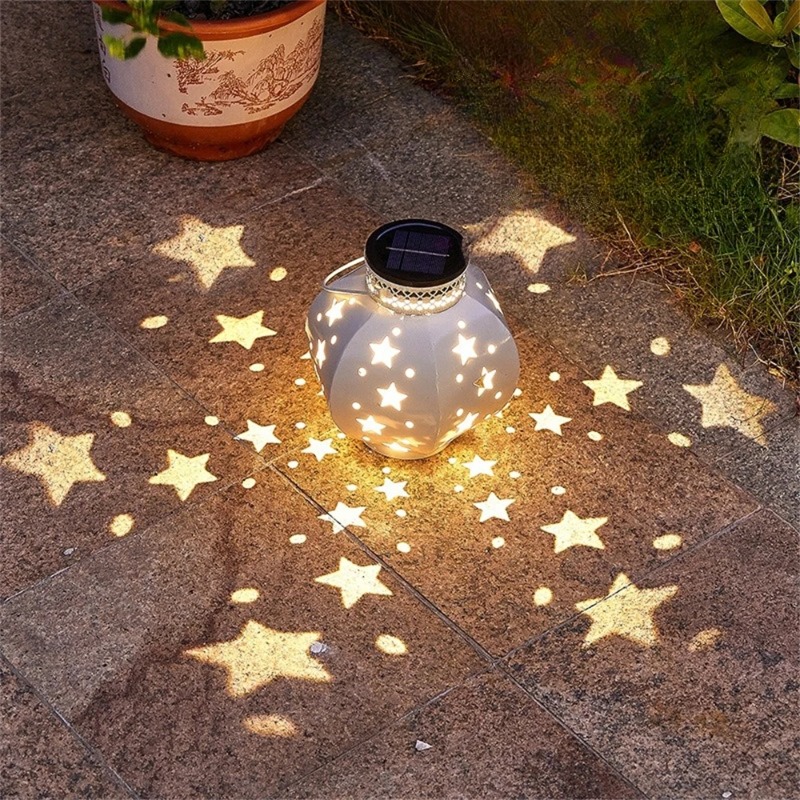 Lighting Decor Outdoor - ガーデンスタープロジェクターランプ吊り下げ式ソーラーライト屋外用吊り下げ式ソーラーランタンレトロソーラーランプハンドル付き屋外庭園装飾