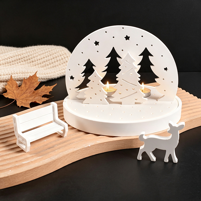 Candle Holder Set - クリスマスエルクティーライトキャンドルホルダーシリコンモールド、3Dレジンプラスタートレイモールドキット、DIY冬景色ランプベースクラフトツールセット