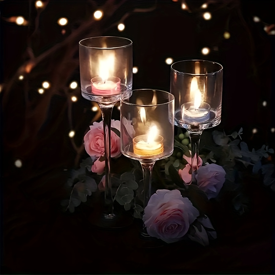 Candle Holder Set - 3個セット 透明ガラスキャンドルホルダー エレガントなギフトボックス入り ヨーロッパ風ダイニングテーブルデコレーション