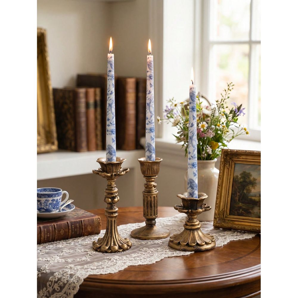 Candle Holder Set - ヴィンテージ風アンティーク調キャンドルホルダー、3サイズ展開。 アロマセラピーキャンドルやロマンチックなディナーの装飾に最適、HighQu