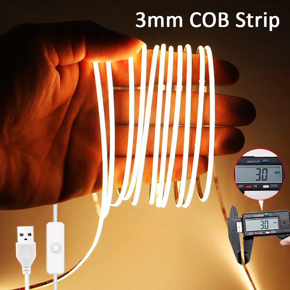 Decor Lighting Hours - 3mm超薄型LED COBストリップUSB 5VフレキシブルLEDストリップライト キッチンルームキャビネット装飾 テレビミラーバックライト用