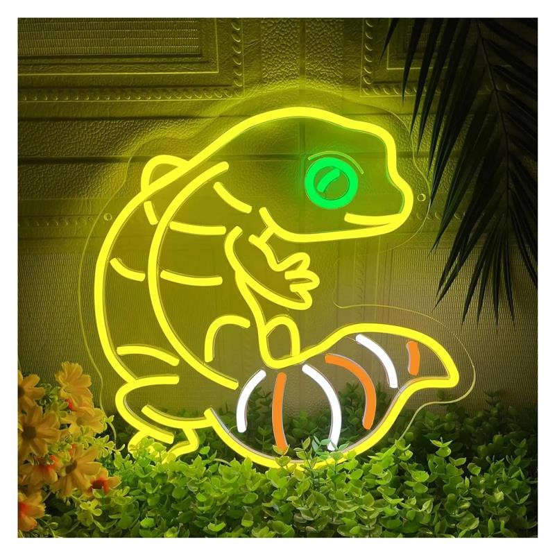 Gecko Lighting & Decor - ヤモリの形のネオンサインアニメライト調光可能な爬虫類愛好家向けトロピカルバーキッズルーム夜の装飾36x36.9cm