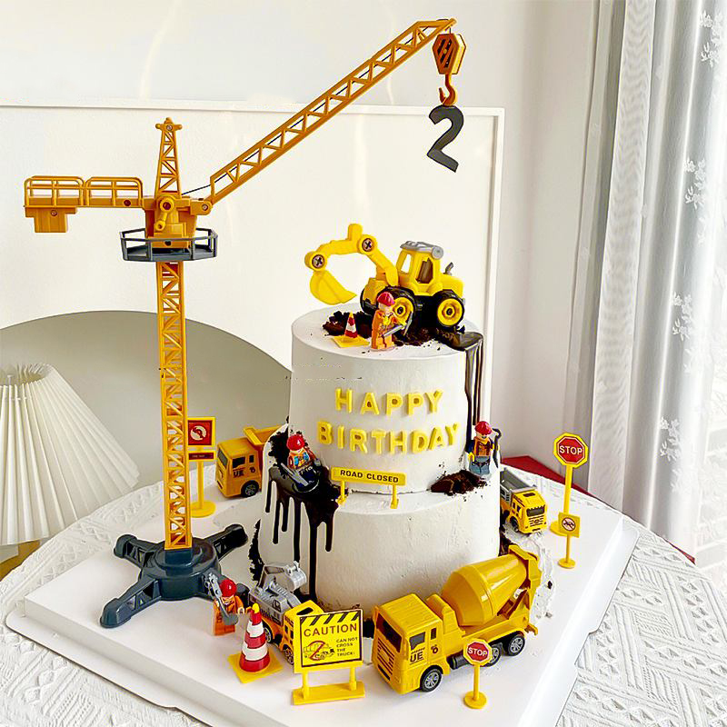 Lighting Mcqueen Birthday Decor - 掘削機車クレーントラクター誕生日ケーキトッパー建設パーティーの装飾男の子子供ベビーシャワー 1st 誕生日パーティーケーキベーキングキット