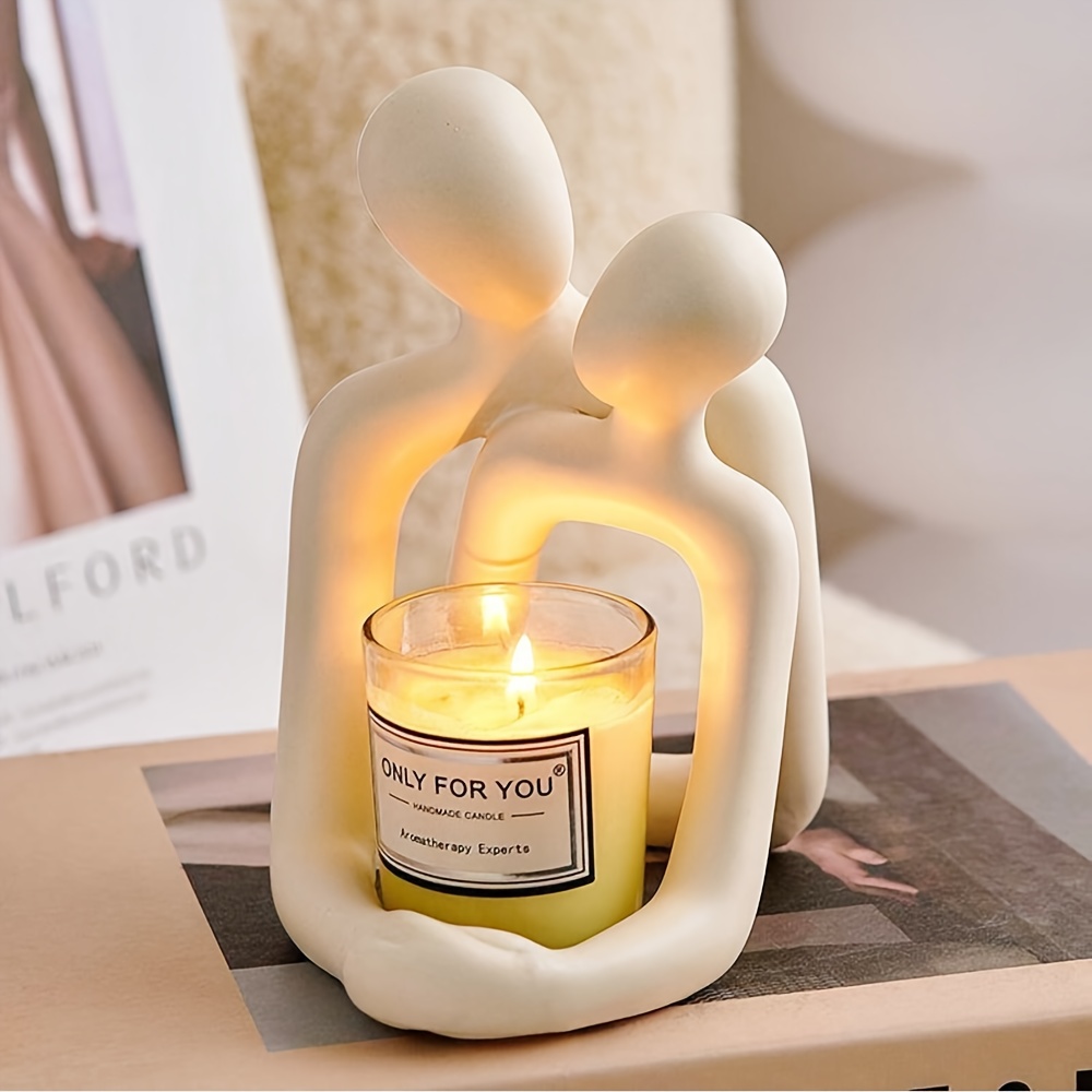 Lighting Effect Home Decor - 抽象的なカップルの抱擁像、モダンミニマリスト樹脂製置物、温かみのある光の効果、愛をテーマにした家の装飾