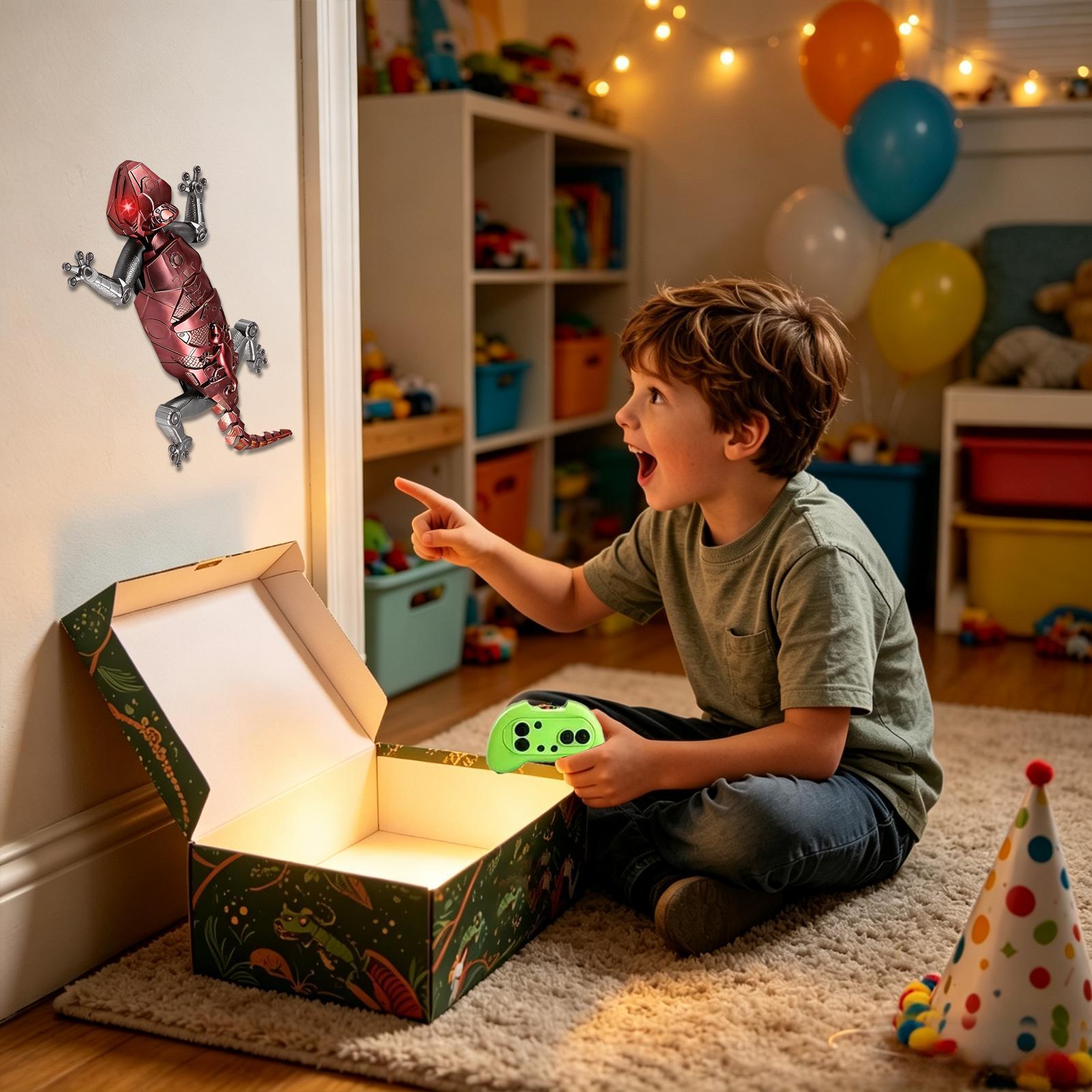 Gecko Lighting & Decor - 新しいリモコン操作の動物おもちゃ 壁を登る電動ヤモリ 360度回転 LEDアイライト 子供用電動おもちゃ