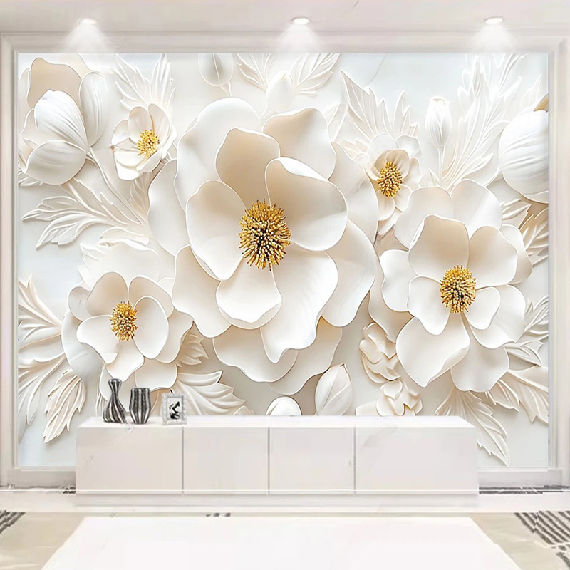 Lighting Room Decor Photo - 3Dレリーフ効果のある花の写真の壁紙,豪華な壁画,リビングルーム,書斎,寝室の背景,家の装飾
