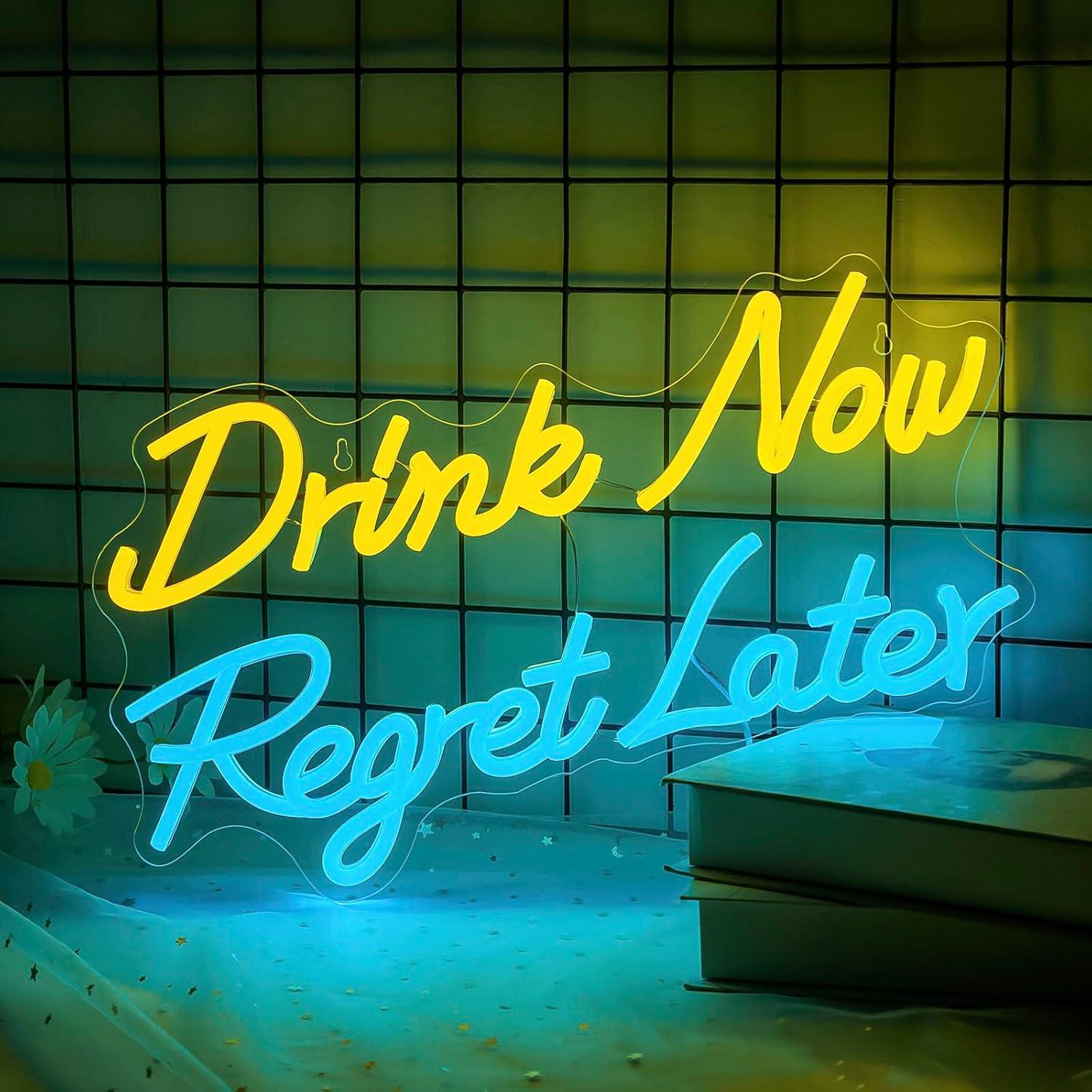 Restaurant Lighting Decoration - ビールネオンサイン「今すぐ飲んで後悔する」LEDライト、男性用カーブ、寝室、レストラン、バー、ショップ、パブ、ビストロ、パーティー、ホテル、クラブの装飾に