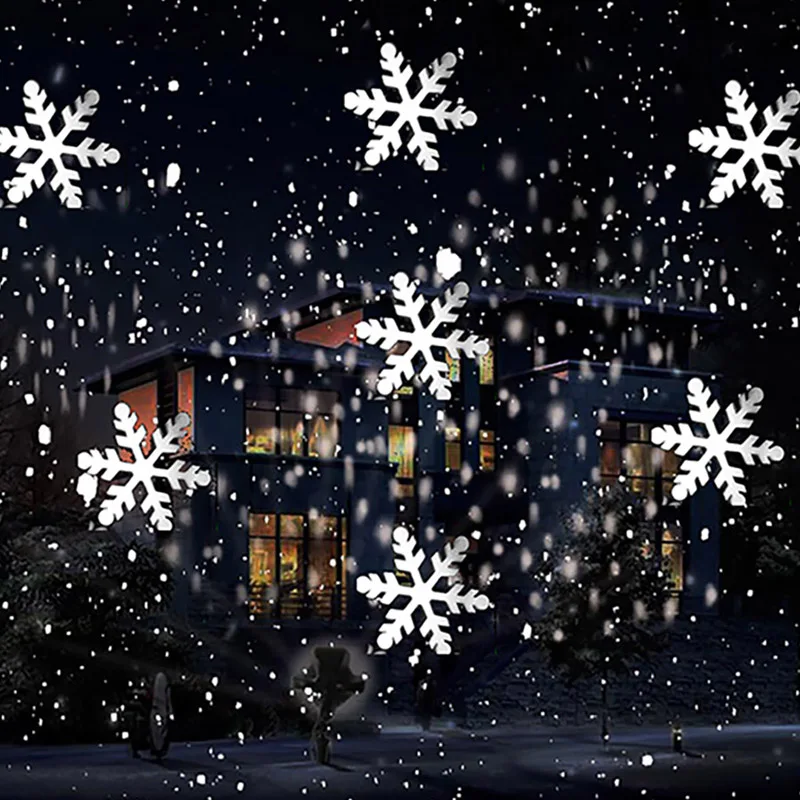 Lighting Effect Home Decor - クリスマススノーフレークレーザーライト降雪プロジェクターIP65移動雪屋外ガーデンレーザープロジェクターランプ新年パーティーの装飾用