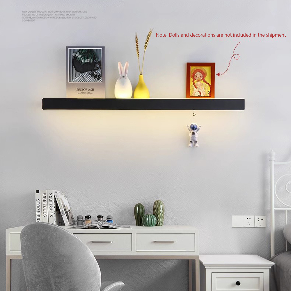 Lighting Room Decor Photo - モダンなLED照明付きフローティングウォールシェルフ、アルミ製ディスプレイ棚、家の装飾収納ラック、本やフォトフレーム用