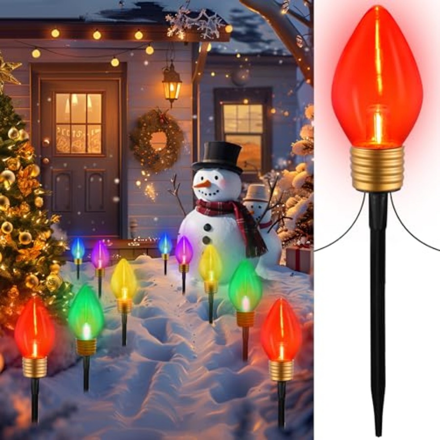 Decor Lighting Pack - 10個の大型C9パスウェイクリスマスライト（屋外用）、11フィート2パック5LED巨大電球、ホリデー用大型屋外クリスマスデコレーションL