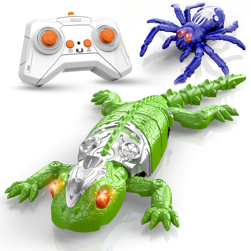 Gecko Lighting & Decor - リモコン動物おもちゃ 壁登りヤモリ/クモ 360度回転 LEDアイライト 子供用電動玩具