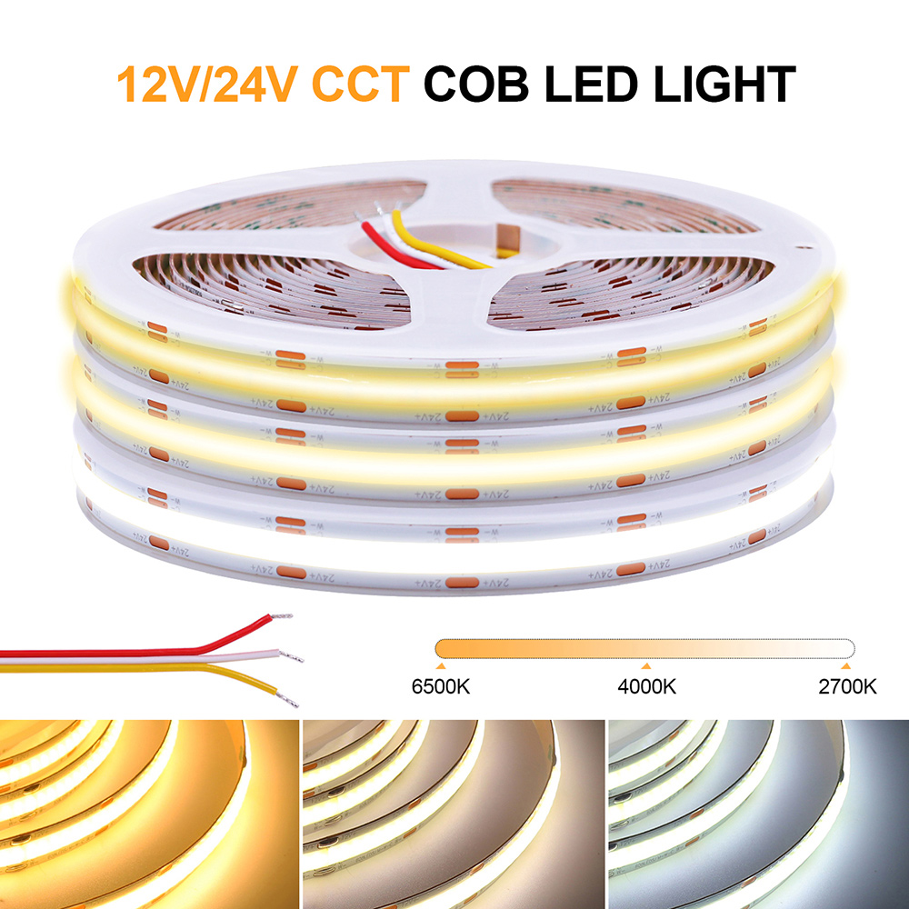 Decor Lighting Hours - 調整可能な強度のLEDストリップライト,装飾ライト,フレキシブル,ウォームホワイト,家庭用,cob,cct,12v,24v,608ダイオード/m, 0.5m, 1m, 2m 3m、4m、5m