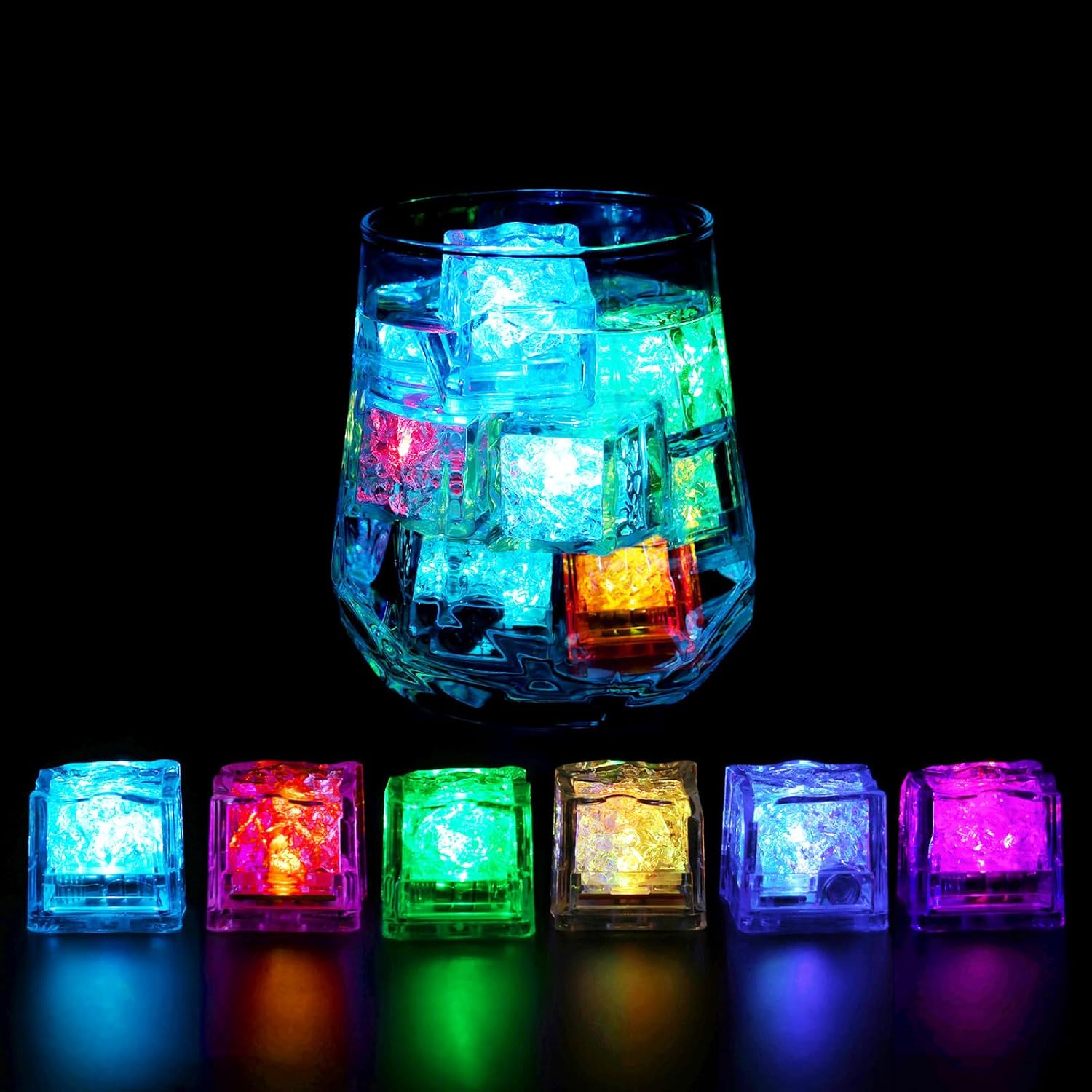 Decor Lighting Pack - 50/100個入り LEDアイスキューブ 暗闇で光る パーティー用品 防水 ライトアップ