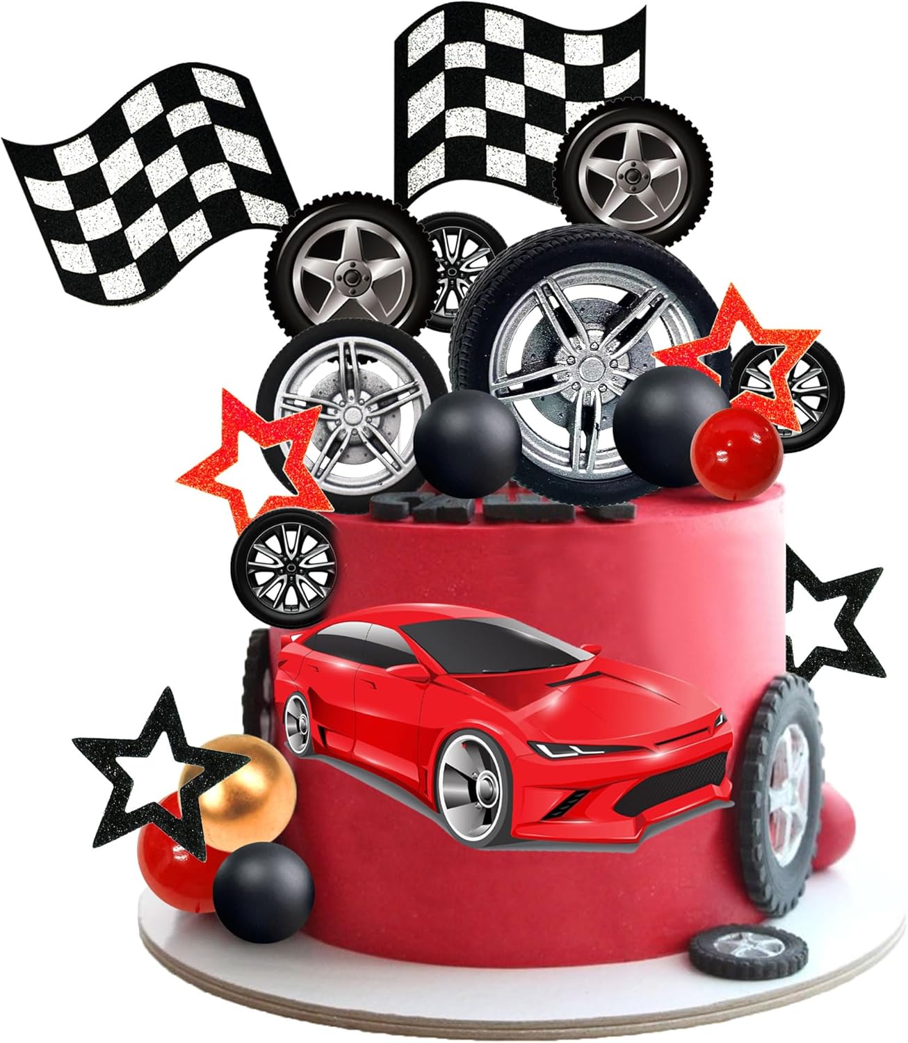 Lighting Mcqueen Birthday Decor - 27 個レーシングホイールケーキトッパータイヤケーキデコレーション男性男の子子供の誕生日パーティーレーシングテーマパーティーレースカーパーティー用品