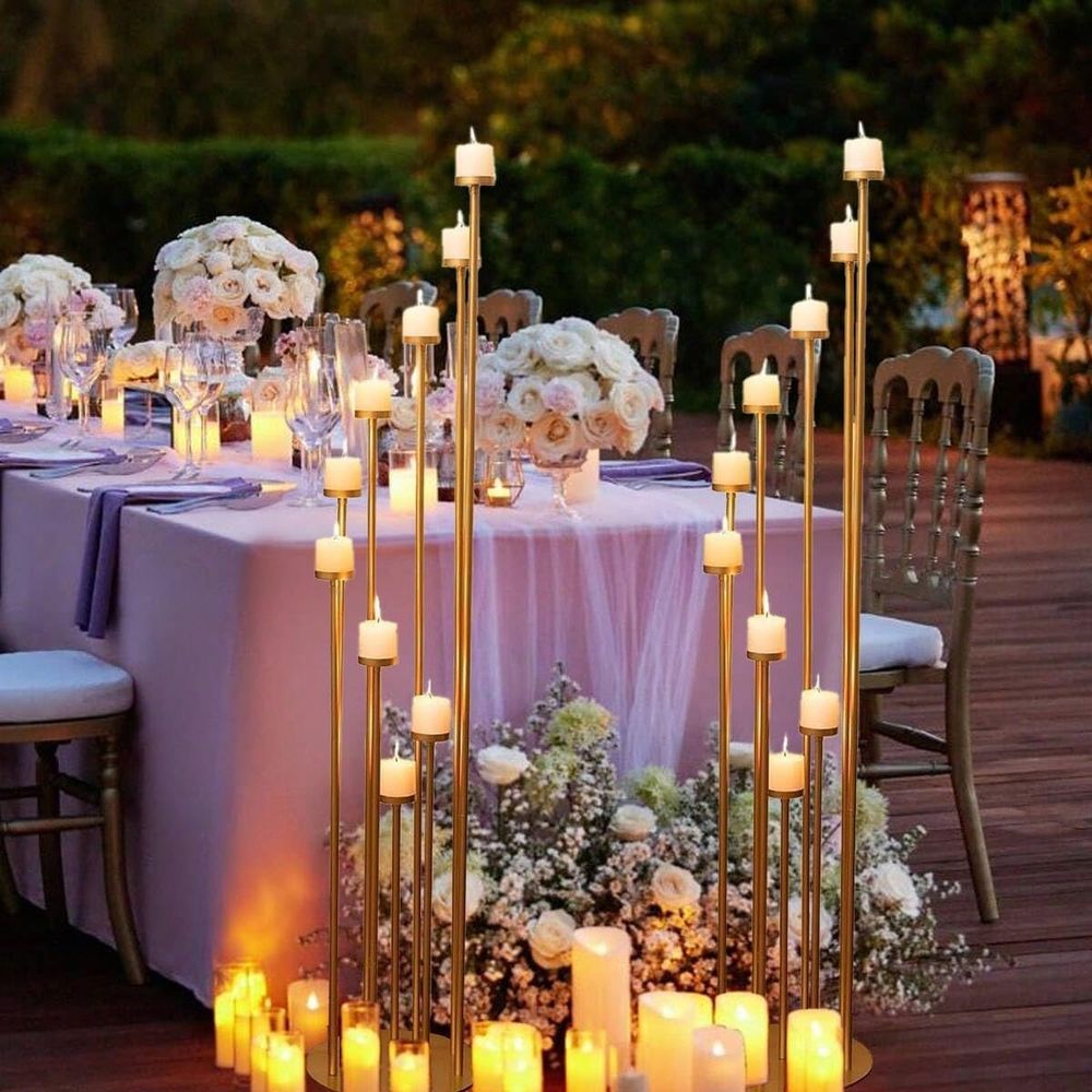 Candle Holder Set - 2個セット 9アーム燭台、結婚式の通路装飾用背の高いフロアキャンドルホルダー、式典や卒業式用の金属製キャンドルホルダー