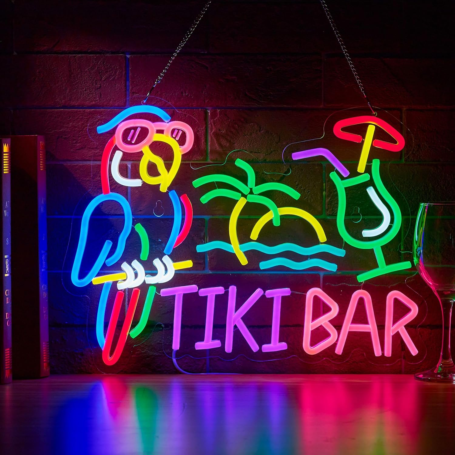 Restaurant Lighting Decoration - ティキバーパロットパームツリーネオンサインビジネスアートウォールライトUSB LEDネオンライトレストランビールクラブパーティーベッドルームデコレーション用