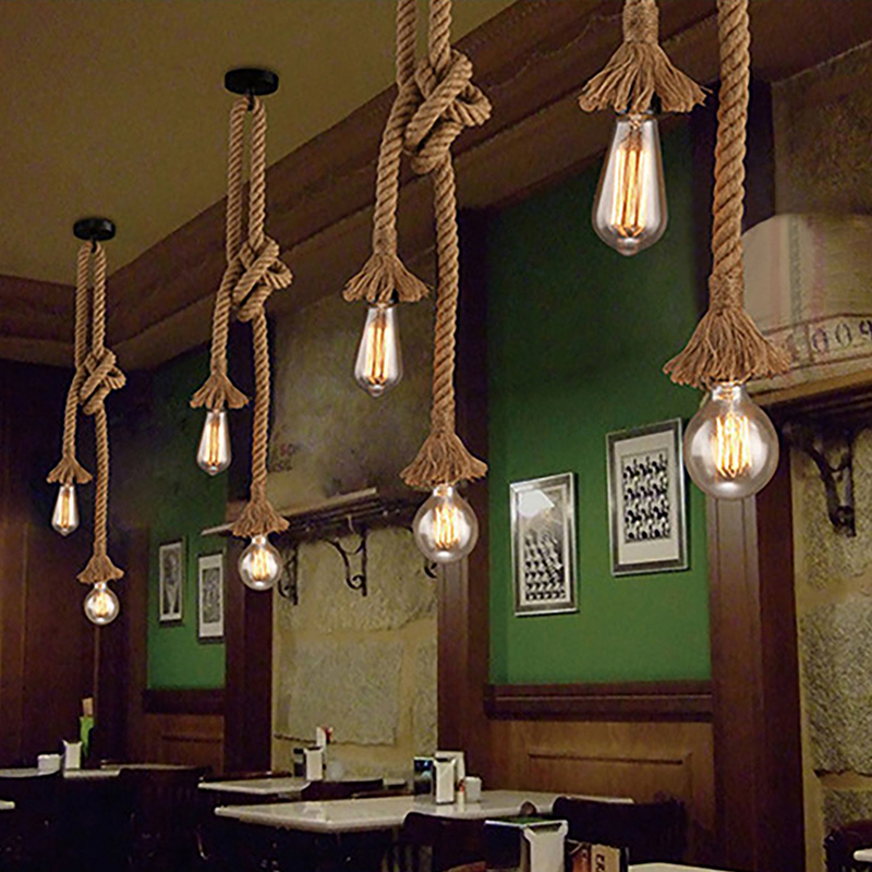 Restaurant Lighting Decoration - 新しい【アメリカンヴィンテージ麻ロープペンダントランプレストランバーカフェ工業装飾ペンダントライト手編みロープ照明器具】