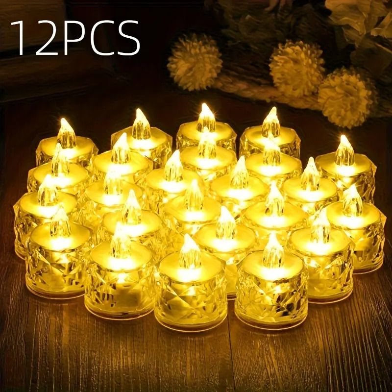Decor Lighting Pack - 12パックのフレームレスLEDティーライトキャンドル、ハロウィン、クリスマス、家の装飾、結婚式の装飾、ホリデーギフト、装飾ライトに最適です。