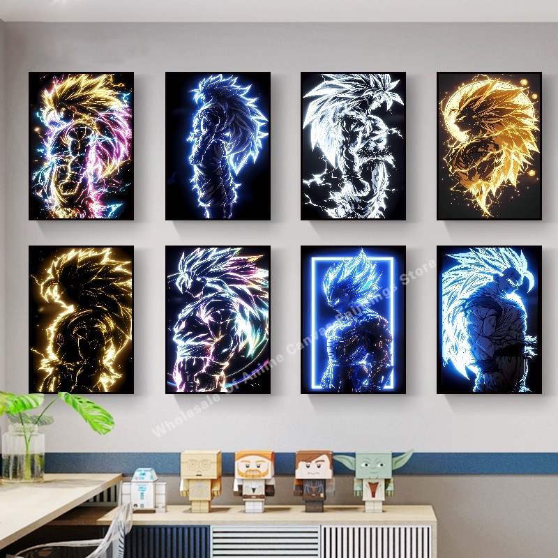 Lighting Effect Home Decor - アニメドラゴンボール悟空ネオンライト効果ポスター高精細画像印刷クリエイティブホームアート壁装飾絵画