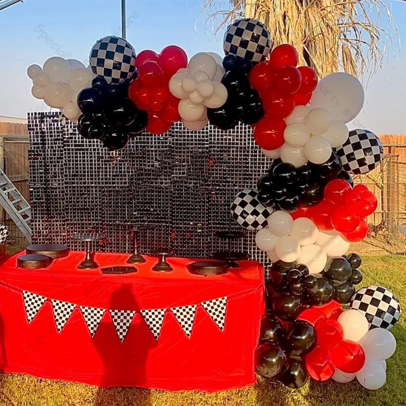Lighting Mcqueen Birthday Decor - 男の子のためのレーシングカーバースデーバルーン、ナークガーランド、ベビーシャワー、パーティー用品、2速、白、黒、赤、123個