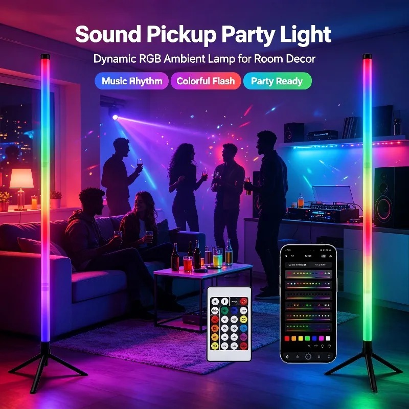 Lighting Decor For Room - 2個セット 120CM RGBフロアランプ、音に反応するLEDコーナーライトバー、ゲーミングルーム、寝室、eスポーツセットアップ用アンビエント照明