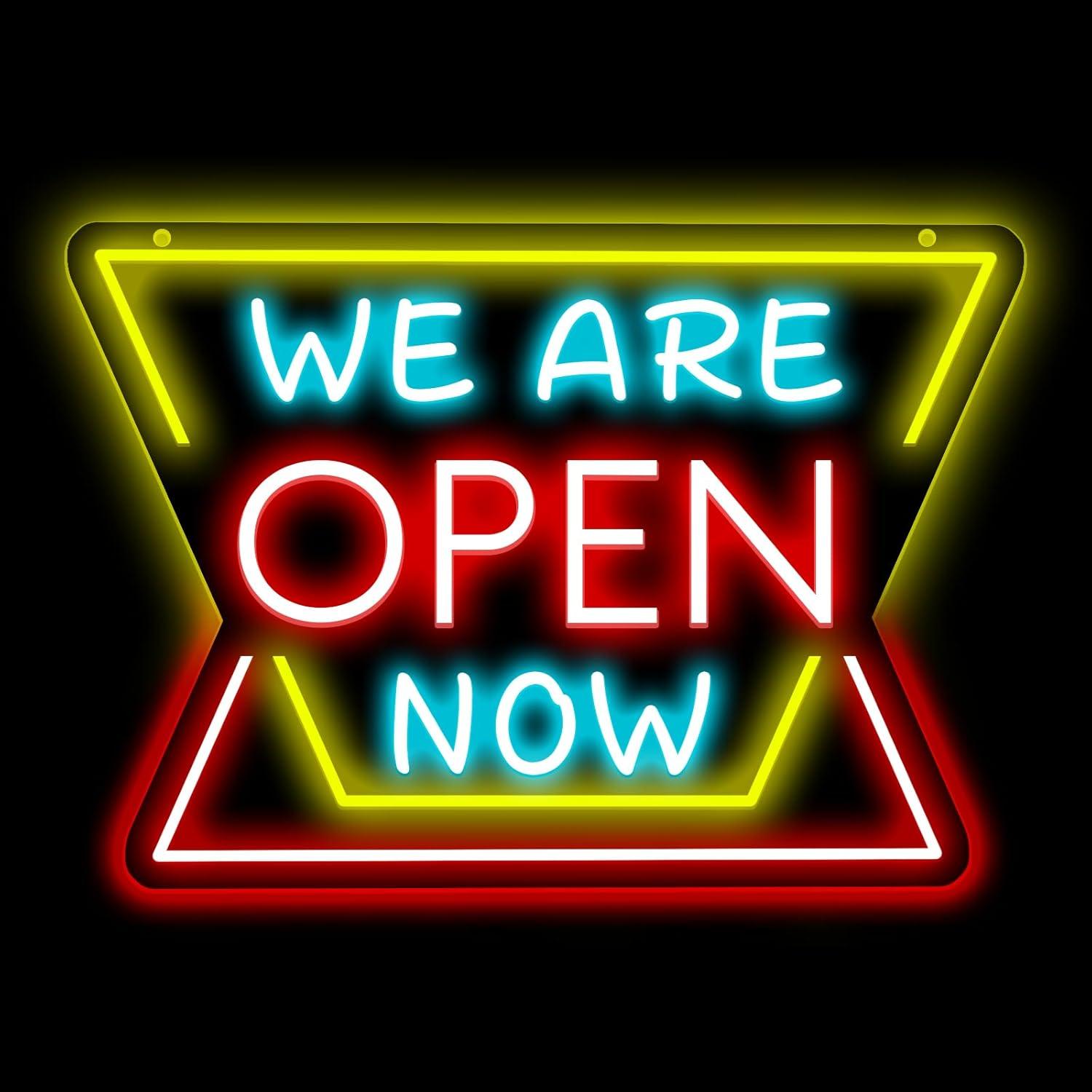 Restaurant Lighting Decoration - 「We Are Open Now」ネオンサイン調光可能なLEDライト、ビジネス店舗、バー、サロン、コーヒーショップ、レストラン、小売店、壁飾り用