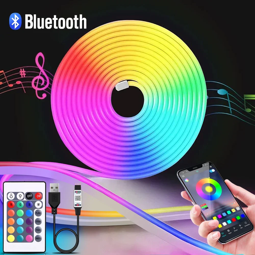 Lighting Decor For Room - 1-5m RGB LEDネオンストリップライト 5V USBフレキシブルロープライト アプリリモコン