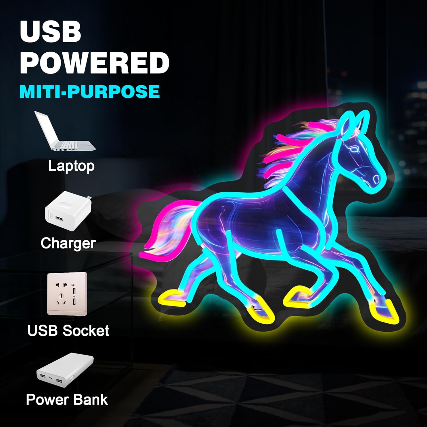 馬のネオンサイン装飾ランプ、誕生日プレゼント、USB電源LE - Room Decor Lighting Lamp のレビューと価格
