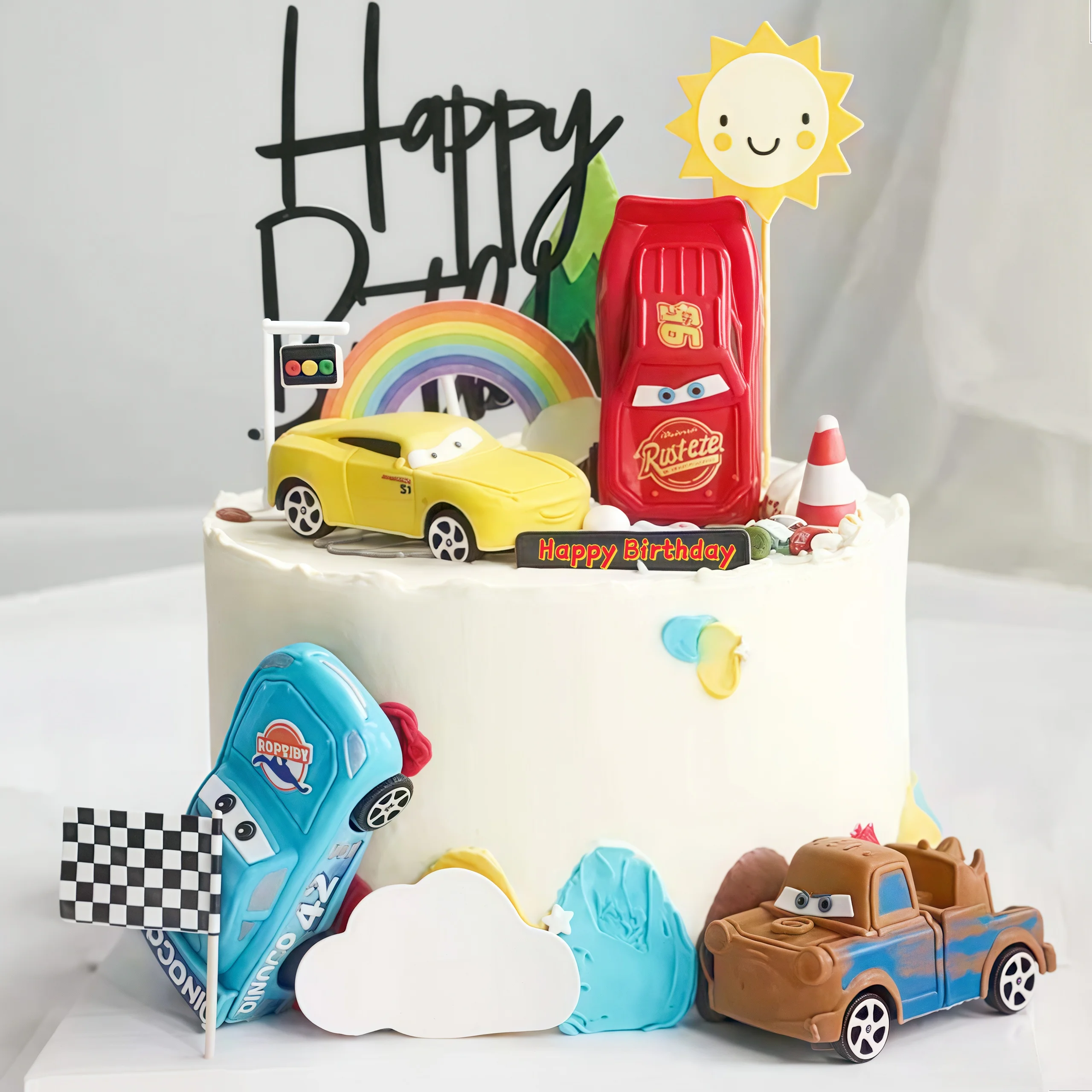 4 個のライトニングカーズハッピーバースデーケーキトッパーア - Lighting Mcqueen Birthday Decor のレビューと価格