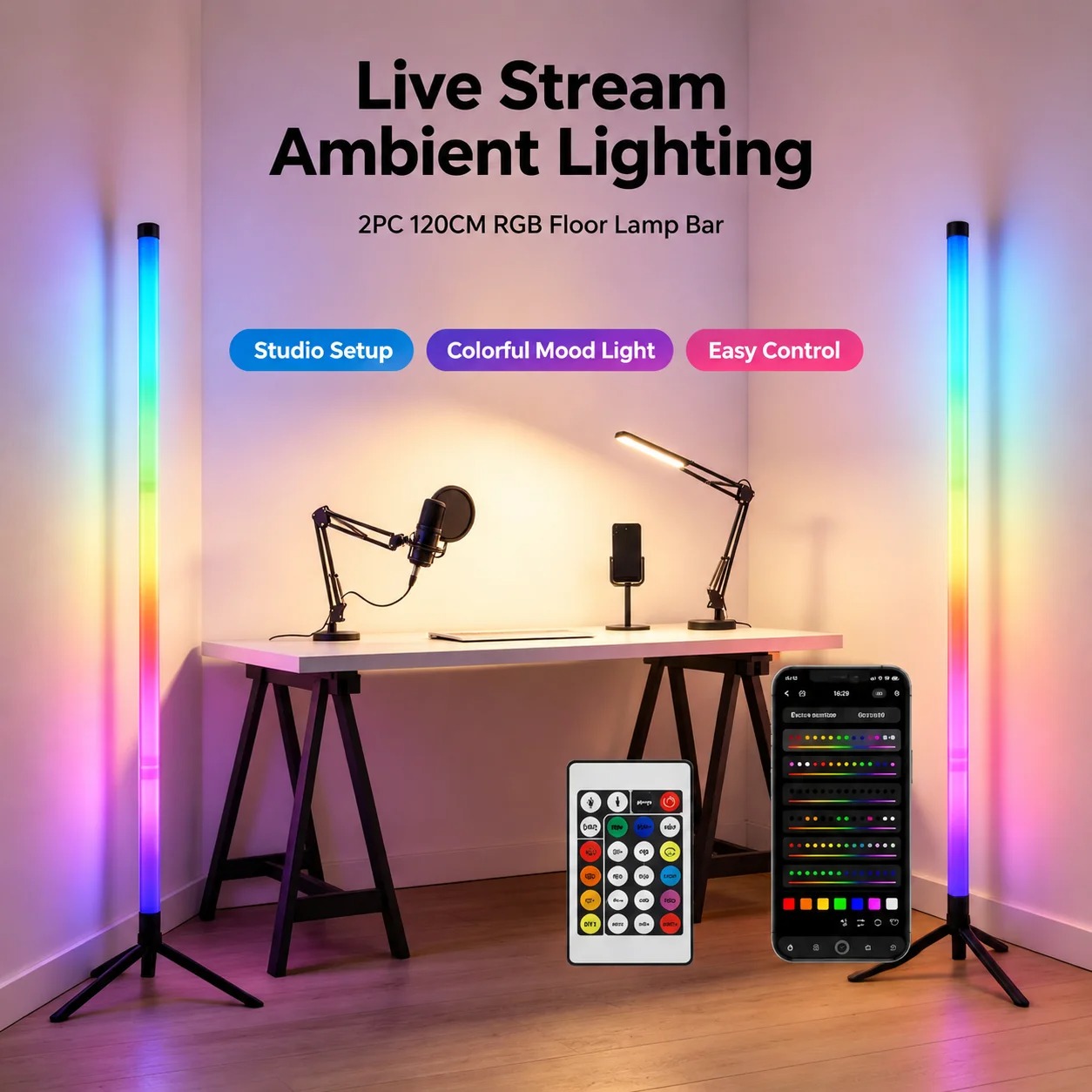 2パックRGB LEDコーナーフロアランプ、120CMサウン - Decor Lighting Pack のレビューと価格