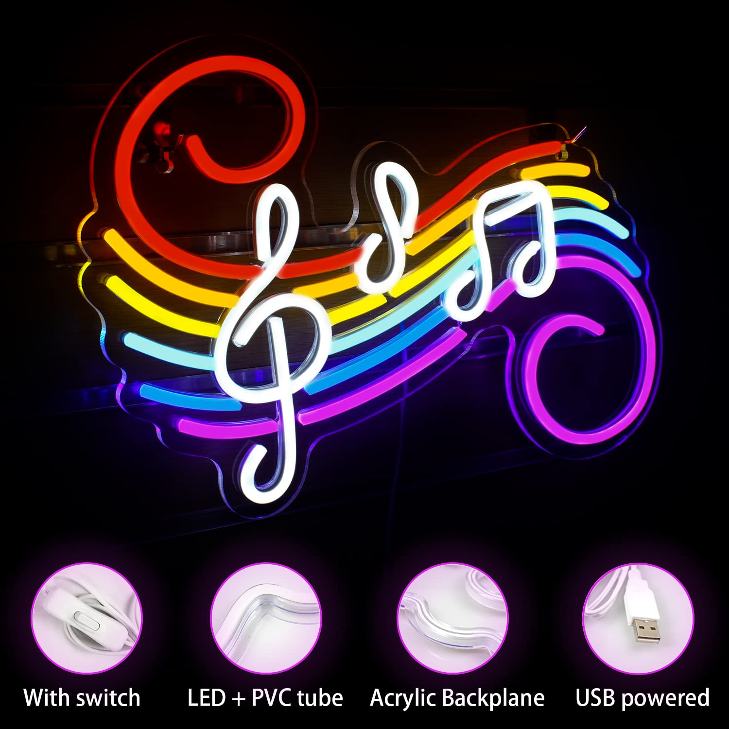 音符ネオンサイン カスタマイズ可能 カラフルなト音記号 LE - Lighting Decor Wedding のレビューと価格