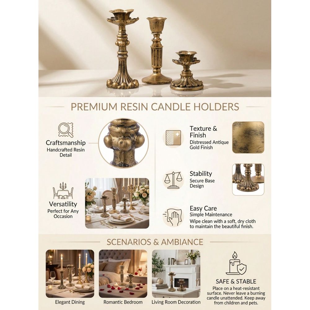 ヴィンテージ風アンティーク調キャンドルホルダー、3サイズ展開 - Candle Holder Set のレビューと価格