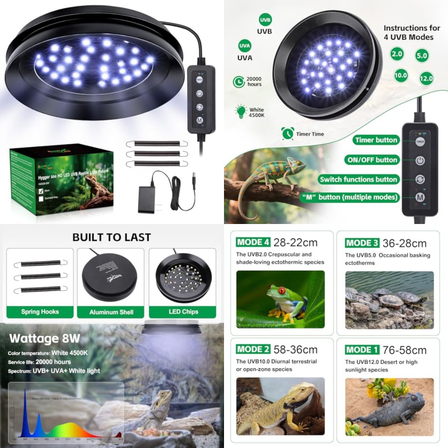 調光機能付き爬虫類用UVBライト、ビアデッドドラゴン、ヤモリ - Gecko Lighting & Decor のレビューと価格