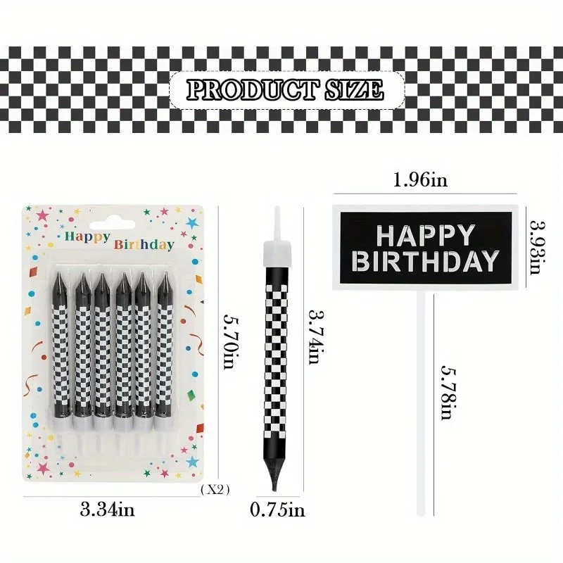 6/12 個黒と白の誕生日市松キャンドルとケーキトッパーレー - Lighting Mcqueen Birthday Decor のレビューと価格