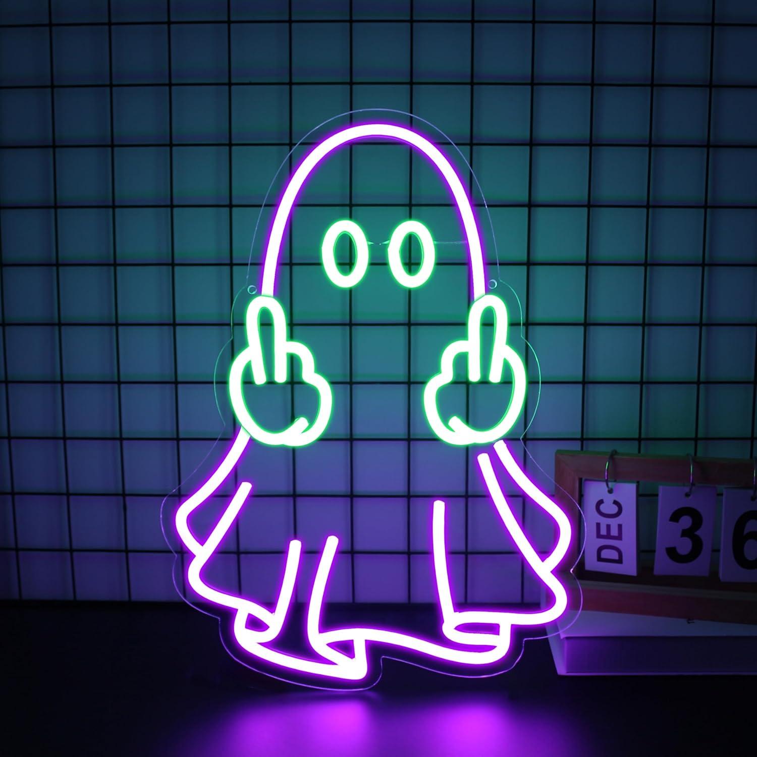 ゴーストネオンサイン USB電源 LED調光可能ネオンライト - Lighting Decor For Room のレビューと価格