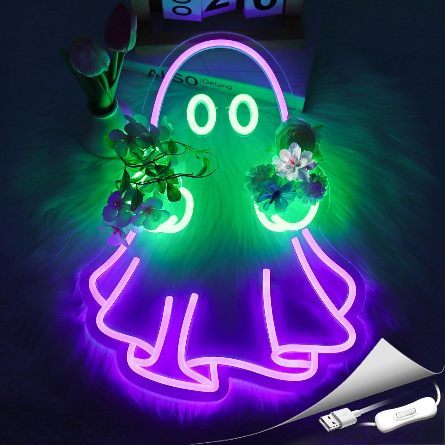ゴーストネオンサイン USB電源 LED調光可能ネオンライト - Lighting Decor For Room のレビューと価格