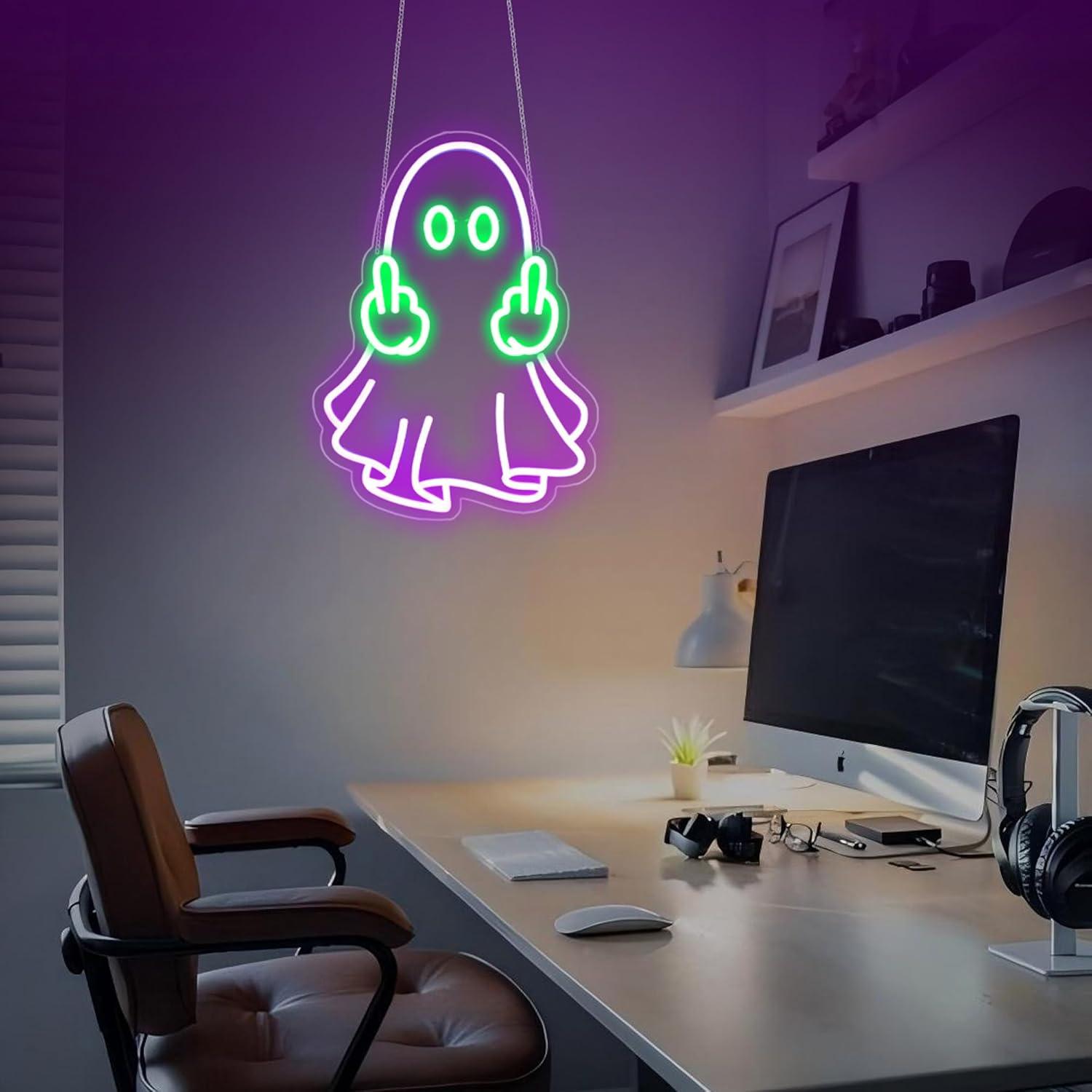 ゴーストネオンサイン USB電源 LED調光可能ネオンライト - Lighting Decor For Room のレビューと価格