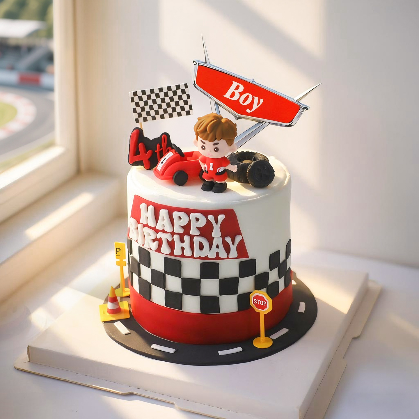 漫画の少年レーシングカーケーキトッパー 赤いF1レーサー ソ - Lighting Mcqueen Birthday Decor のレビューと価格