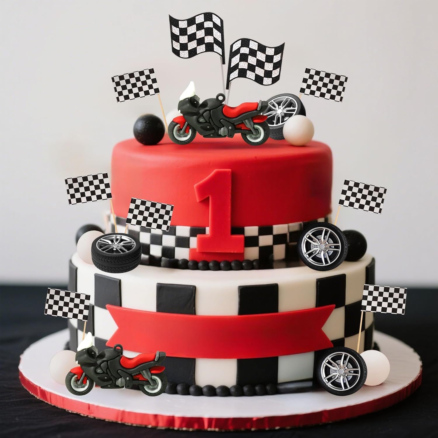 23個入りバイクケーキトッパーデコレーション、ミニバイクタイ - Lighting Mcqueen Birthday Decor のレビューと価格