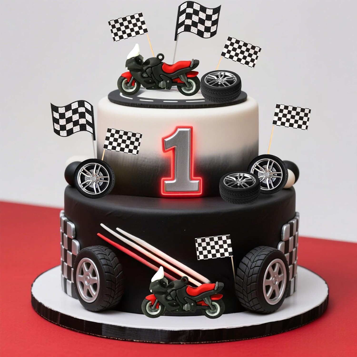 23個入りバイクケーキトッパーデコレーション、ミニバイクタイ - Lighting Mcqueen Birthday Decor のレビューと価格