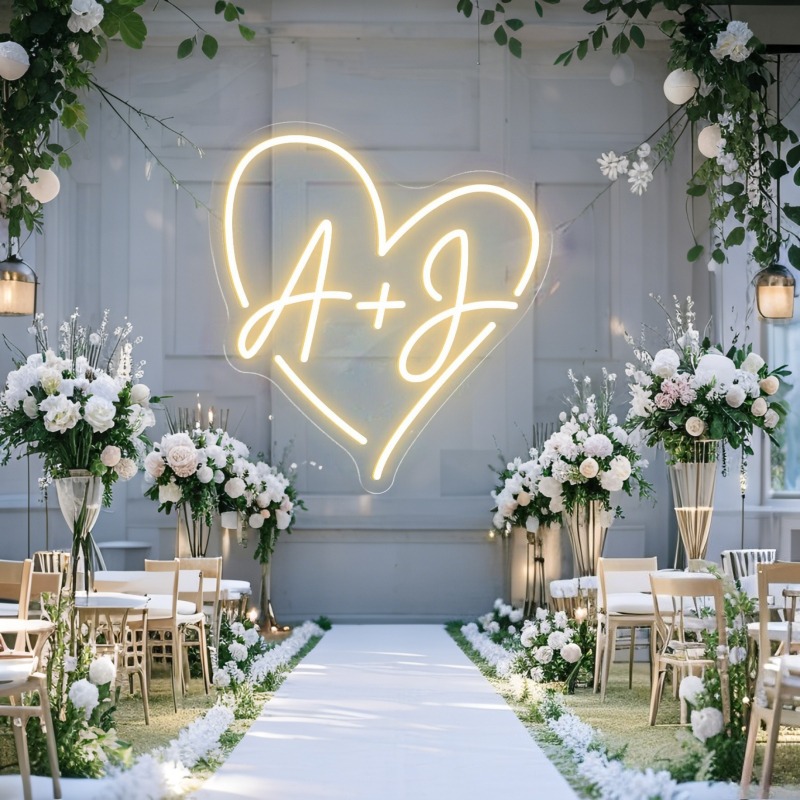 カスタムイニシャルハートLEDネオンサイン、結婚式パーティー - Lighting Decor Wedding のレビューと価格