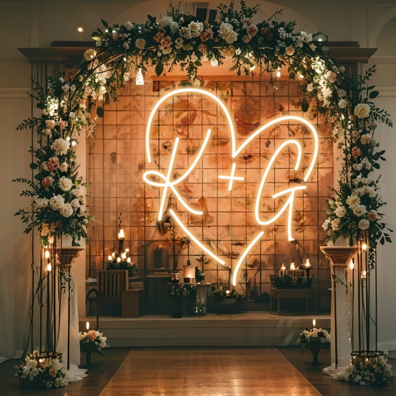 カスタムイニシャルハートLEDネオンサイン、結婚式パーティー - Lighting Decor Wedding のレビューと価格