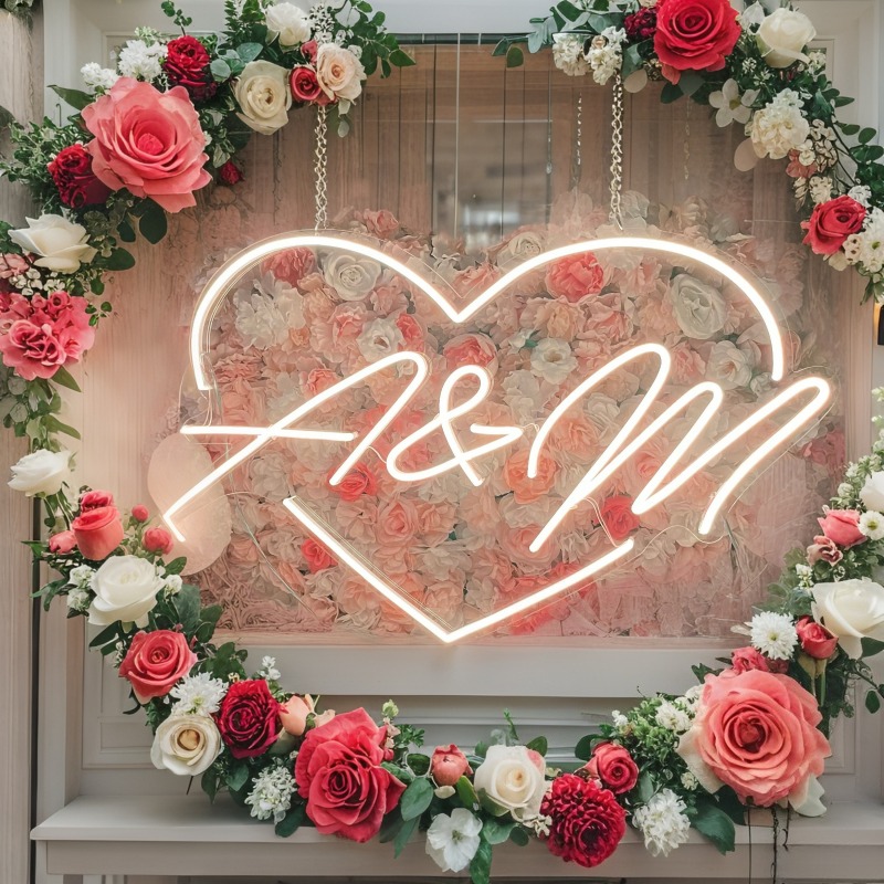 カスタムイニシャルハートLEDネオンサイン、結婚式パーティー - Lighting Decor Wedding のレビューと価格