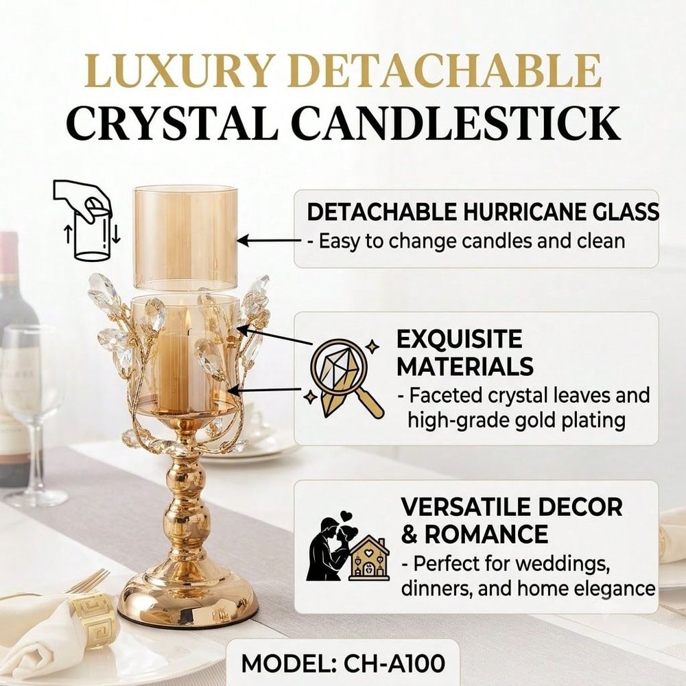 ゴールドクリスタルキャンドルホルダーセット、ガラス製キャンド - Candle Holder Set のレビューと価格