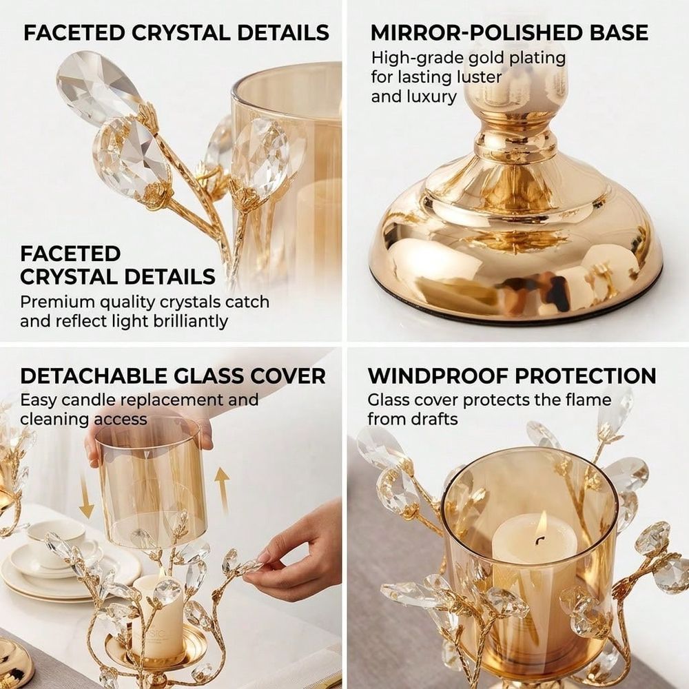 ゴールドクリスタルキャンドルホルダーセット、ガラス製キャンド - Candle Holder Set のレビューと価格
