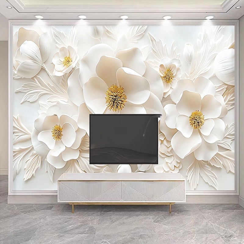 3Dレリーフ効果のある花の写真の壁紙,豪華な壁画,リビングル - Lighting Room Decor Photo のレビューと価格