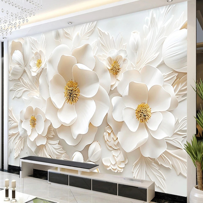 3Dレリーフ効果のある花の写真の壁紙,豪華な壁画,リビングル - Lighting Room Decor Photo のレビューと価格
