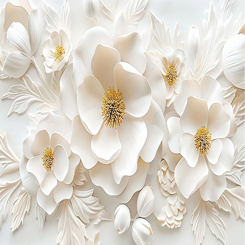 3Dレリーフ効果のある花の写真の壁紙,豪華な壁画,リビングル - Lighting Room Decor Photo のレビューと価格